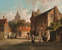 Adrianus Eversen: Figuren in gesprek in de dorpsstraat