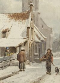 Cornelis Springer: Figuren op het Kerkpad te Zandvoort in de winter