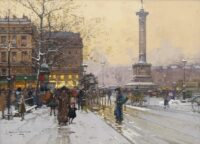 Eugène Galien-Laloue: Gezicht op Place de la Bastille in Parijs