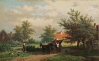 Georgius Heerebaart: Paard en wagen in een zomers landschap