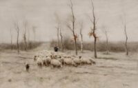 Anton Mauve: Herder met schapen en hond op de Larense hei