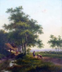 Jan Evert Morel: Herder met vee in een zomers landschap