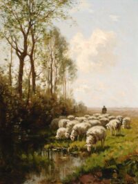 Johannes Leurs: Herder met zijn schapen bij een plas