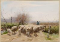 Herman Johannes van der Weele: Herder met zijn schapen op een zandpad