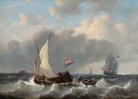 George Opdenhoff: Hollands zeegezicht met zeilschepen