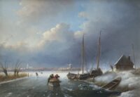 Jan Jacob Spohler: IJsgezicht met schaatsers en duwslee
