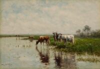 Johannes Martinus ‘Jan’ Vrolijk: Koeien aan de oever van een rivier