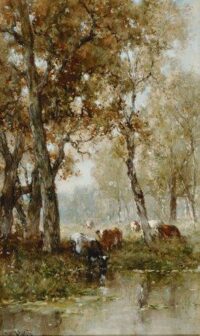 Willem Roelofs: Koeien aan de waterkant
