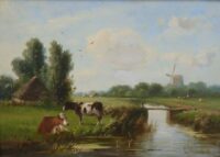 Cornelis Westerbeek: Koeien in een zomers polderlandschap