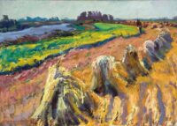 Jannes de Vries: Landschap met korenschoven bij het Reitdiep (omgeving Garnwerd)