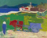 Wim Oepts: Landschap met rode stier