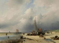 Charles Leickert: Bomschuiten en vissers op het strand