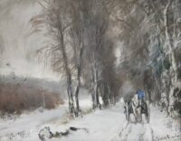 Louis Apol: Besneeuwde laan met paard en wagen