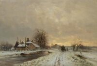Louis Apol: Boer met paard en wagen in winters landschap