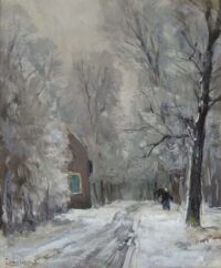 Louis Apol: Houtsprokkelaar langs een besneeuwd bospad