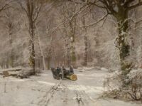 Louis Apol: Winters bosgezicht met paard en wagen