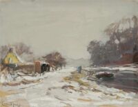 Louis Apol: Winters landschap met trekschuit
