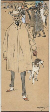 Willy Sluiter: Man met hond wandelend op een drukbevolkt plein