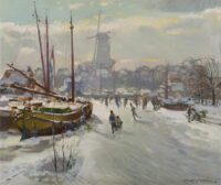 Daan Muehlhaus: Schaatsenrijders op de Wijnhaven te Dordrecht