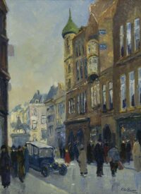 Chris Soer: Gezicht op het Noordeinde met het gebouw van de Haagse Post