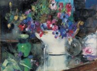 Jean Laudy: Stilleven met anemonen op een tafel