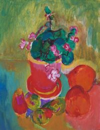 Jan Wiegers: Stilleven met geranium en fruit