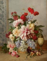 Henri Robbe: Stilleven van bloemen in een vaas