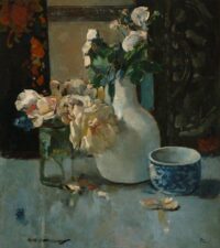 Kees Verwey: Stilleven van vaasjes met bloemen