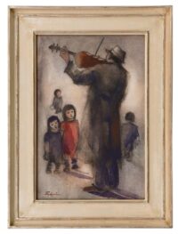 Jan Rijlaarsdam: Vioolspelende man met kinderen (in lijst)