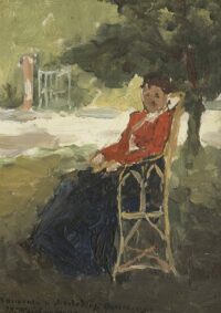 Hendrik Johannes Weissenbruch: Zittende vrouw in een zonnige tuin in Barbizon