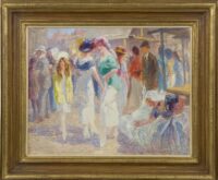 Willem Vaarzon Morel: Op de markt in Middelburg tijdens een zonnige dag (in lijst)