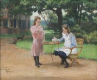 Willy Sluiter: Twee meisjes in de tuin bij Huize Heideveld Laren