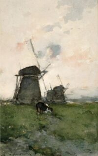 Hendrik Johannes Weissenbruch: Windmolens in een polderlandschap