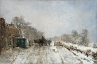 Johan Hendrik van Mastenbroek: Wintergezicht met paard en wagen bij een tolhek