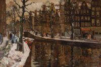 Cor Noltee: Winters gezicht op de Prinsengracht te Amsterdam