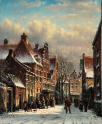 Johannes Fanciscus Spohler: Winters straatje met diverse figuren