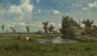 Willem Roelofs: Zonnig polderlanschap met koeien