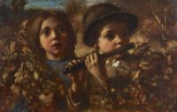 André Broedelet: Twee kinderen in een herfsttuin