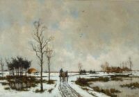 Barend Brouwer: Paard en wagen in een winters landschap