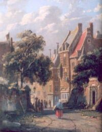 Adrianus Eversen: Bedrijvigheid in een zonnig straatje