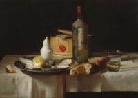 Johannes Hendrik Eversen: Stilleven met fles, oesters, glas en brood