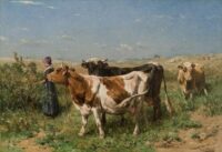 Johannes de Haas: Herderinnetje met koeien in de wei