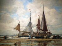 Wilhelm Hambüchen: Afgemeerde bomschuiten op het strand