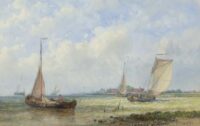 Abraham Hulk: Hollandse zeilschepen bij een haveningang