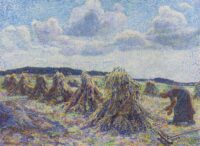 Jo Koster van Hattem: Veld met korenschoven