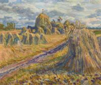 Johan Dijkstra: Gronings landschap met oogstende boeren