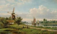 Lodewijk Johannes Kleijn: Zomers rivierlandschap met visser