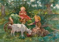 Cornelis Koppenol: Twee meisjes voeren de geit