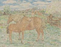 Leo Gestel: Paarden met veulens in de wei