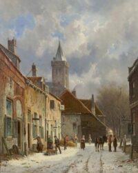 Adrianus Eversen: Besneeuwde straat te Naarden